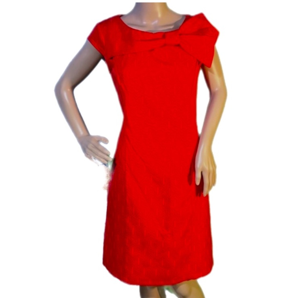 Vintage Karin Stevens Tapestry Mod Retro Pattern Orange Red Bow Shift Dress